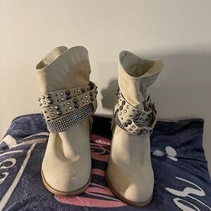 Studded Beige Ankle Boots
